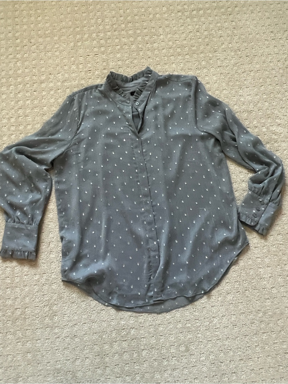 Ann Taylor Gray Button-Down Dot Print Blouse